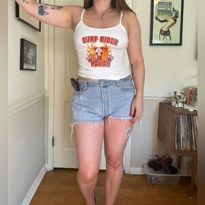 Y2K Vintage Glitter Graphic Hawaii Cami with Flames and Surfing Monkey